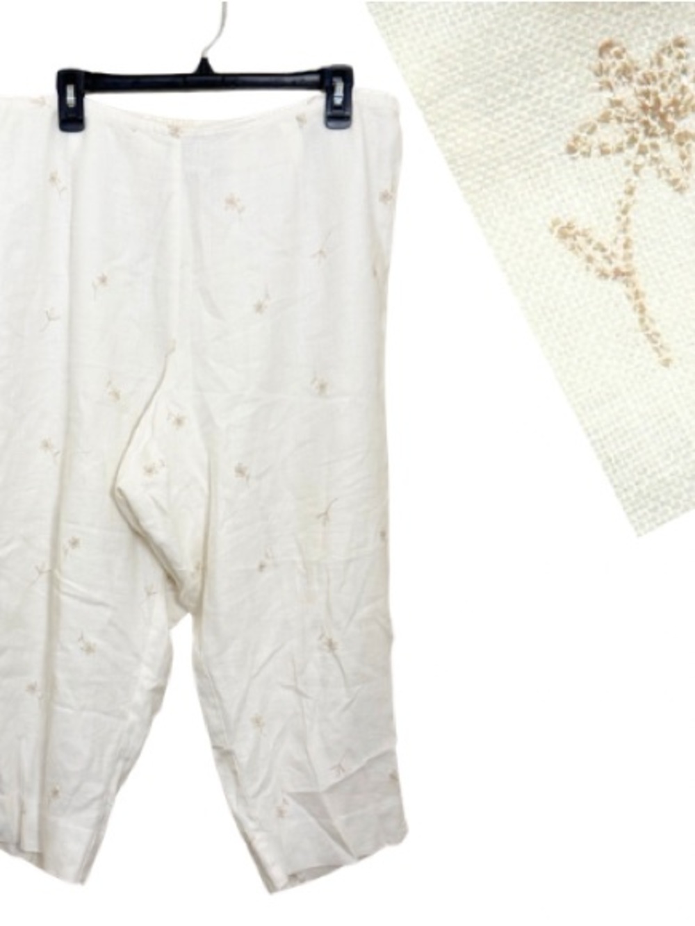 Maggie McNaughton Cropped White Linen Embroidered Coastal Grandma  Pants Sz 2X